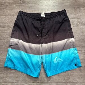 Quiksilver Swim‎ Trunks Mens Medium Blue Black Mesh Lined Outdoor Beach Surf